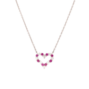 Tiffany & Co. Heart Pendant Necklace Platinum with Diamonds and Pink Sapphires Mini