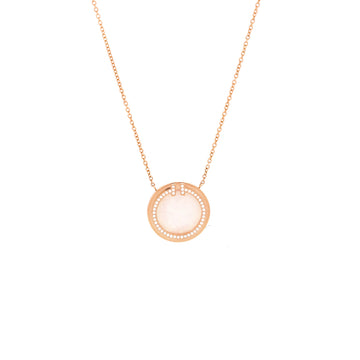 Tiffany & Co. T Circle Pendant Necklace 18K Rose Gold with Pink Opal and Diamonds Large