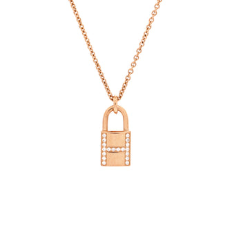 Hermes Amulettes Cadenas Pendant Necklace 18K Rose Gold with Diamonds