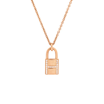 Hermes Amulettes Cadenas Pendant Necklace 18K Rose Gold with Diamonds