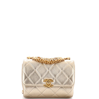 Chanel Crystal Logo Letters Chain Handle Flap Bag Quilted Lambskin Mini