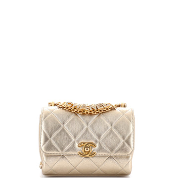 Chanel Crystal Logo Letters Chain Handle Flap Bag Quilted Lambskin Mini