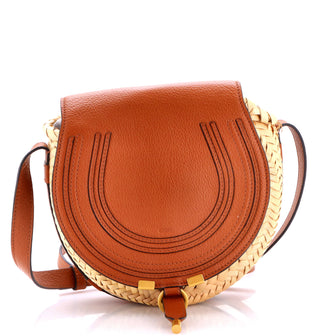 Chloe Marcie Basket Crossbody Bag Raffia and Leather Small
