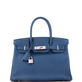Hermes Birkin Handbag Blue Novillo with Palladium Hardware 30