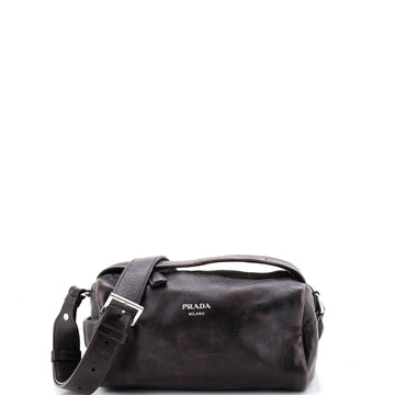 Prada Convertible Top Zip Shoulder Bag Distressed Nappa Leather Small