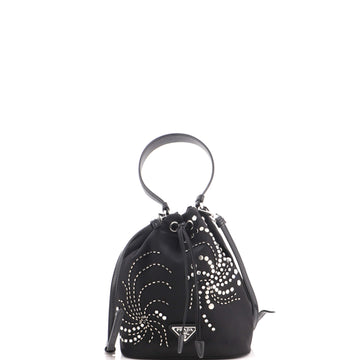 Prada Re-Edition 1978 Bucket Bag Crystal Embellished Tessuto Mini