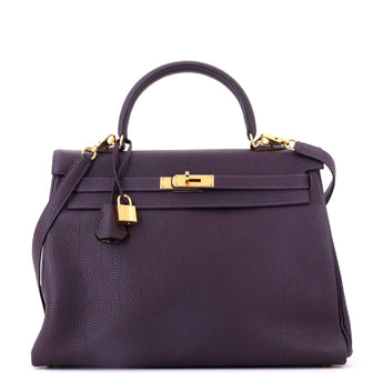 Hermes Kelly Handbag Purple Togo with Gold Hardware 35