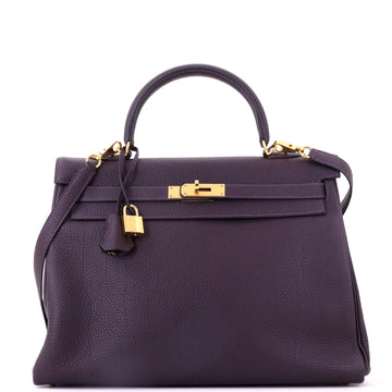 Hermes Kelly Handbag Purple Togo with Gold Hardware 35