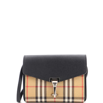 Burberry Macken Crossbody Bag Leather and Vintage Check Canvas Baby