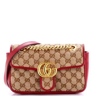 Gucci GG Marmont Flap Bag Diagonal Quilted GG Canvas with Leather Mini