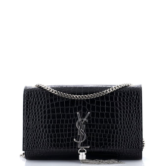 Saint Laurent Classic Monogram Tassel Crossbody Bag Crocodile Embossed Leather Medium