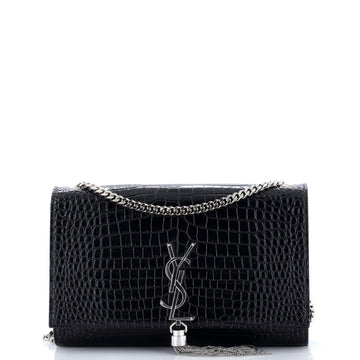 Saint Laurent Classic Monogram Tassel Crossbody Bag Crocodile Embossed Leather Medium