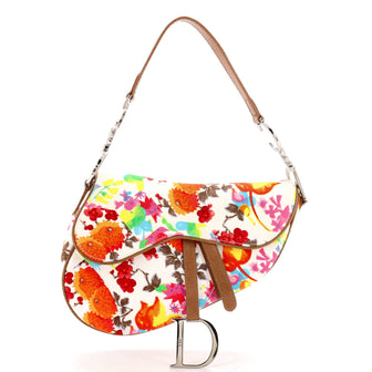 Christian Dior Vintage Saddle Bag Printed Canvas Medium