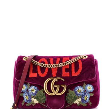 Gucci GG Marmont Flap Bag Embroidered Matelasse Velvet Medium