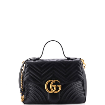 Gucci GG Marmont Top Handle Flap Bag Matelasse Leather Medium