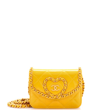 Chanel Heart Chain Flap Bag Quilted Patent Mini