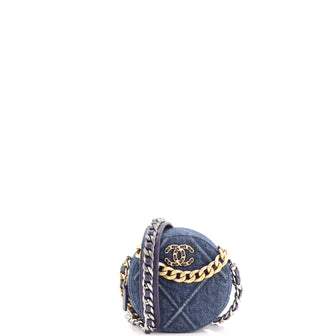 Chanel 19 Round Clutch with Chain Quilted Denim