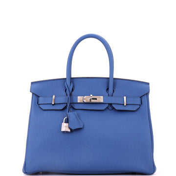 Hermes Birkin Handbag Blue Togo with Palladium Hardware 30