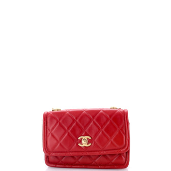 Chanel Button on Top Flap Clutch with Chain Quilted Shiny Lambskin Small