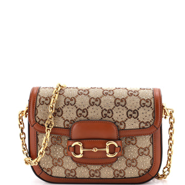 Gucci Horsebit 1955 Shoulder Bag Crystal Embellished GG Canvas Mini