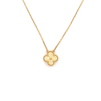 Van Cleef & Arpels Vintage Alhambra Pendant Necklace Guilloche 18K Yellow Gold