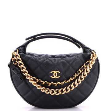 Chanel Double Chain Bow Hobo Pouch Quilted Caviar Mini