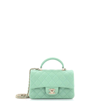 Chanel Classic Single Flap Top Handle Bag Quilted Lambskin Mini