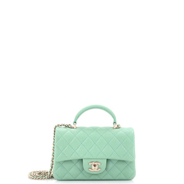 Chanel Classic Single Flap Top Handle Bag Quilted Lambskin Mini