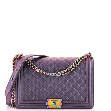 Chanel Boy Flap Bag Quilted Iridescent Goatskin New Medium