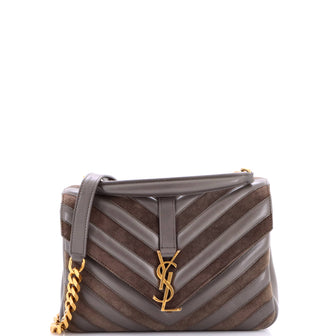 Saint Laurent Classic Monogram College Bag Matelasse Chevron Leather and Suede Medium