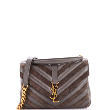 Saint Laurent Classic Monogram College Bag Matelasse Chevron Leather and Suede Medium