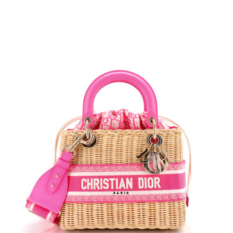 Christian Dior Lady Dior Bag Wicker and Oblique Canvas Medium
