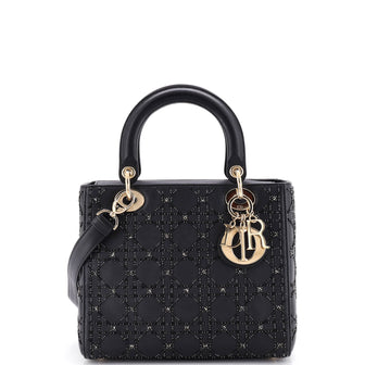 Christian Dior Lady Dior Bag Beaded Cannage Quilt Leather Medium