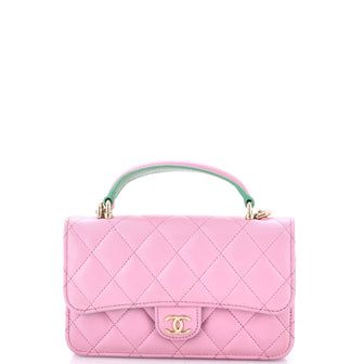 Chanel Classic Top Handle Flap Phone Holder with Chain Quilted Lambskin