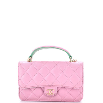 Chanel Classic Top Handle Flap Phone Holder with Chain Quilted Lambskin