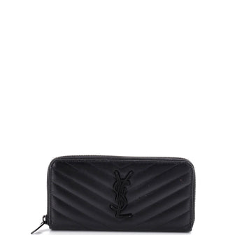 Saint Laurent Classic Monogram Zip Around Wallet Matelasse Chevron Leather