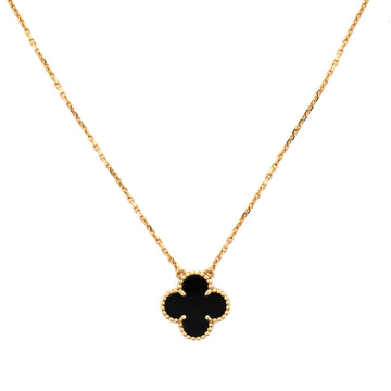 Van Cleef & Arpels Vintage Alhambra Pendant Necklace 18K Yellow Gold and Onyx