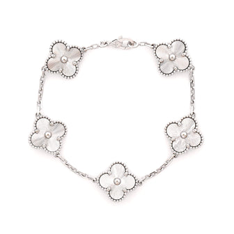 Van Cleef & Arpels Vintage Alhambra 5 Motifs Bracelet Guilloche 18K White Gold