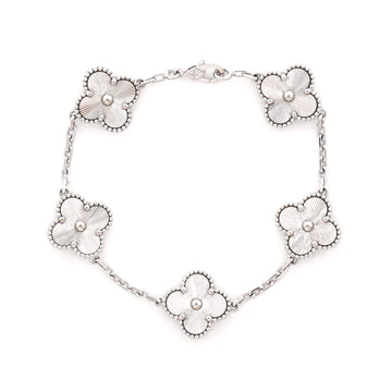 Van Cleef & Arpels Vintage Alhambra 5 Motifs Bracelet Guilloche 18K White Gold