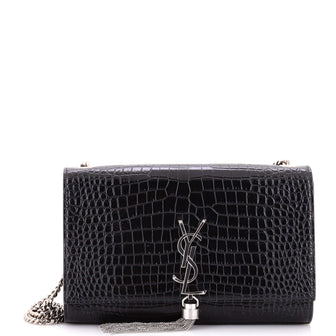 Saint Laurent Classic Monogram Tassel Crossbody Bag Crocodile Embossed Leather Medium