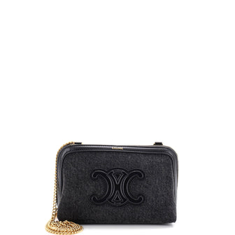 Celine Cuir Triomphe Zip Around Chain Clutch Denim