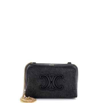 Celine Cuir Triomphe Zip Around Chain Clutch Denim