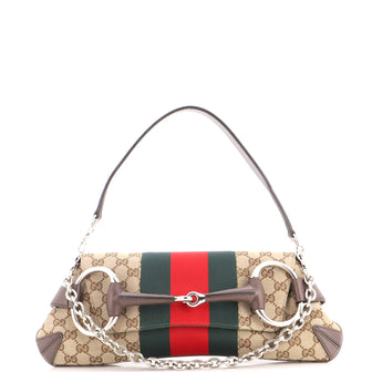 Gucci Horsebit NM Web Chain Clutch GG Canvas Medium
