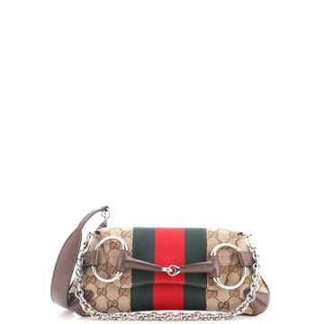 Gucci Horsebit NM Web Chain Clutch GG Canvas Small