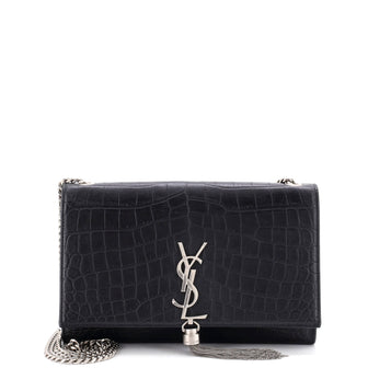 Saint Laurent Classic Monogram Tassel Crossbody Bag Crocodile Embossed Leather Medium