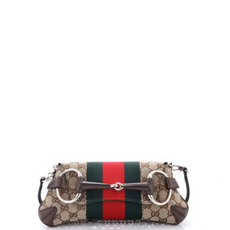 Gucci Horsebit NM Web Chain Clutch GG Canvas Small