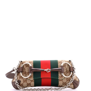 Gucci Horsebit NM Web Chain Clutch GG Canvas Small