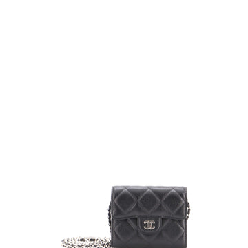 Chanel Classic Flap Card Holder on Chain Quilted Caviar Mini