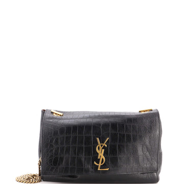 Saint Laurent Classic Monogram Reversible Shoulder Bag Crocodile Embossed Leather and Suede Medium