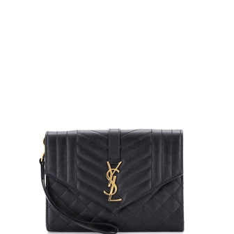 Saint Laurent Classic Monogram Envelope Wristlet Clutch Mixed Matelasse Leather